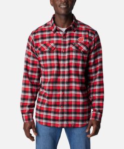 Columbia-Mens Collegiate Flare Gun™ Flannel Long Sleeve Shirt – Wisconsin-1561651_WIS-columbia men’s jackets and coats