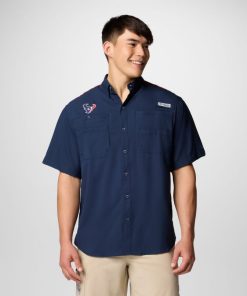 Columbia-Mens PFG Tamiami™ Colorblocked Short Sleeve Shirt – Houston Texans-OCS0270_HT-columbia coats