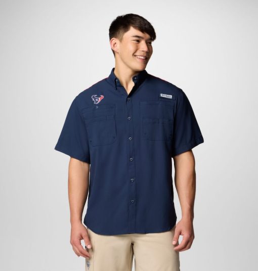 Columbia-Mens PFG Tamiami™ Colorblocked Short Sleeve Shirt - Houston Texans-OCS0270_HT-columbia coats