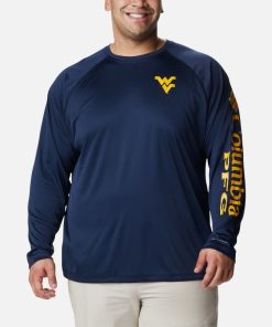 Columbia-Mens Collegiate PFG Terminal Tackle™ Long Sleeve Shirt – Big – West Virginia-1892212_WV-columbia raincoat