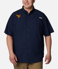 Columbia-Mens Collegiate PFG Tamiami™ Short Sleeve Shirt – Big – West Virginia-1277022_WV-columbia jackets women